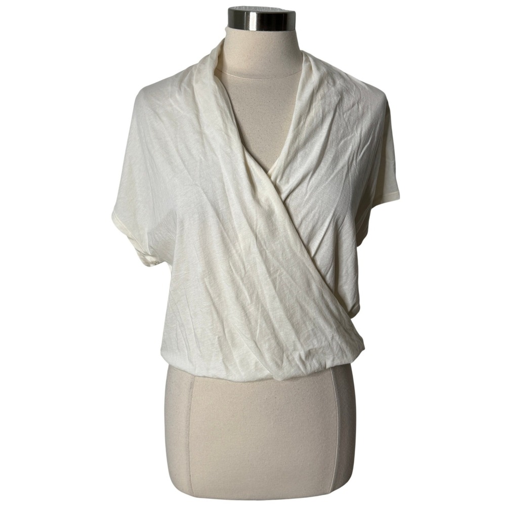 Bobi Los Angeles Surplice Drop Shoulder Tee Cream Short Sleeve Top Womens XS